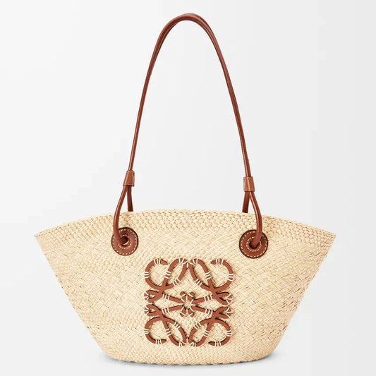 Loewe - Petit panier Anagram en palmier Iraca et cuir de veau Natural Tan
