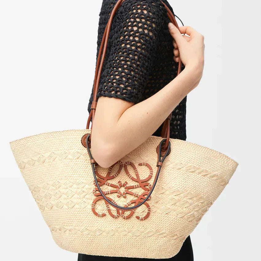 Loewe - Panier Anagram en palmier Iraca et cuir de veau