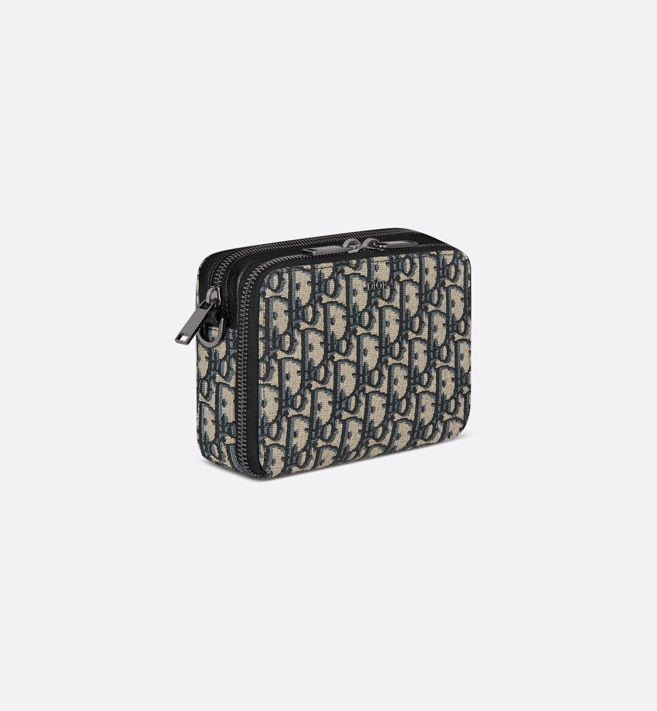 Pochette zippée à bandoulière Toile jacquard Dior Oblique noir