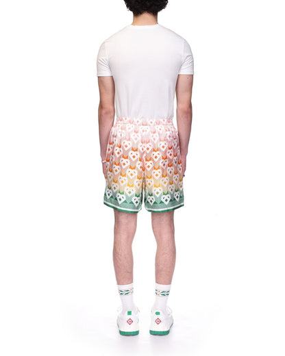 Gradient Heart Monogram Silk Shorts
