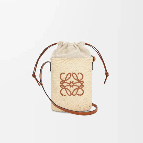 LOEWE - Square pocket in iraca palm and calfskin Beige